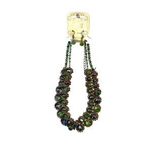 Green & Blue Opalescent Beaded Necklace & Earring Set Bronze-Tone Chain
